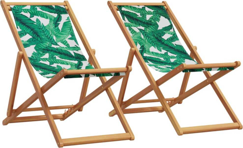 Sammenleggbare strandstoler 2 stk bladmønster stoff og heltre