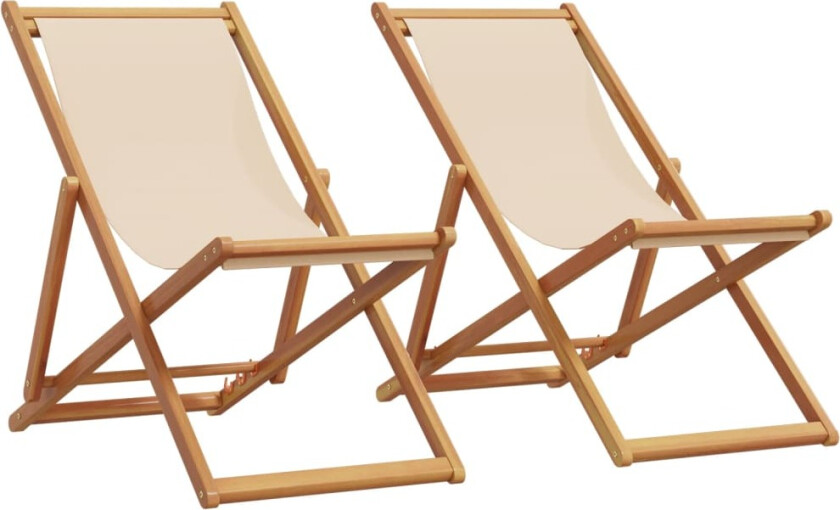 Sammenleggbare strandstoler 2 stk beige stoff og heltre