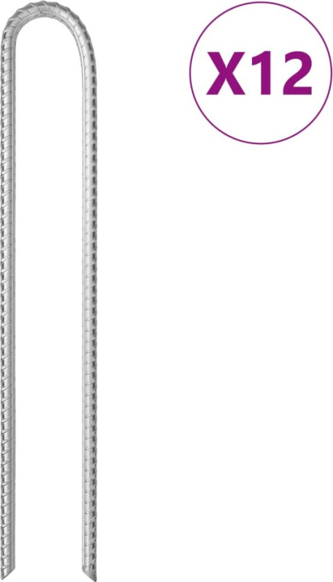 Teltplugger 12 stk U-formet 37 cm Ø10 mm galvanisert stål