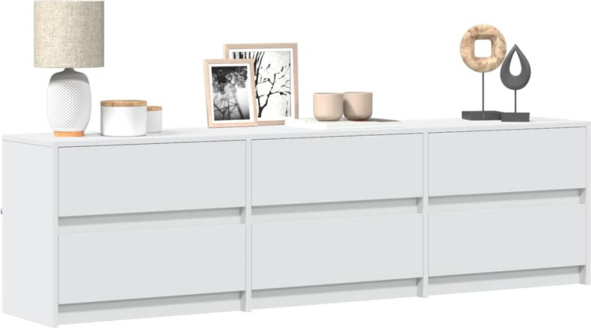 TV-benk med LED hvit 180x34x50 cm konstruert tre
