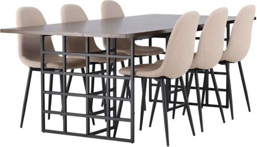 Ystad spisegrupper bord mocca og 6 Polar stoler beige.