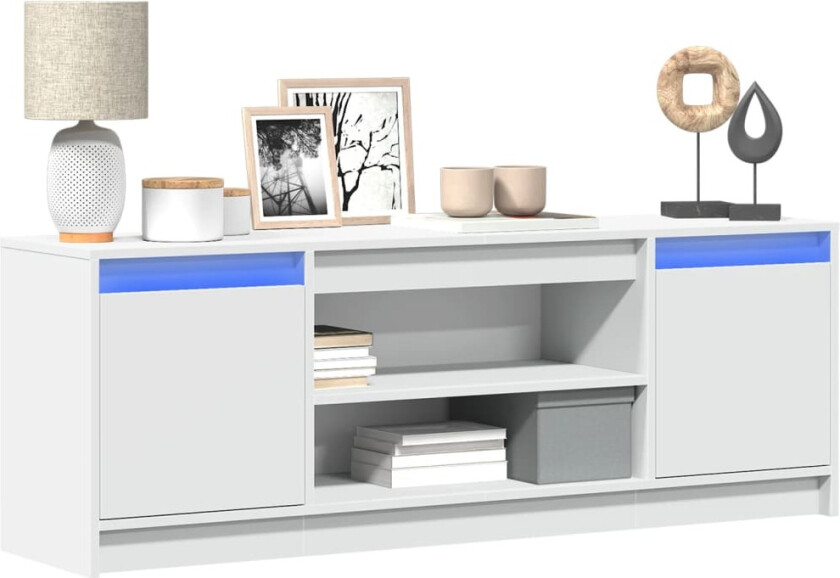 TV-benk med LED hvit 139,5x34x50 cm konstruert tre