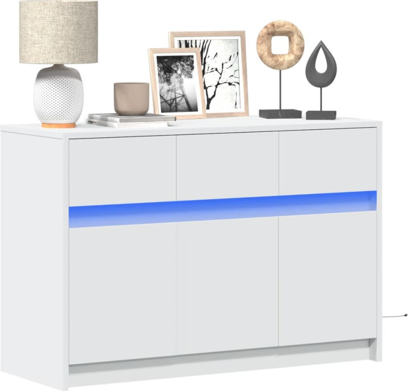 TV-benk med LED hvit 91x34x61 cm konstruert tre