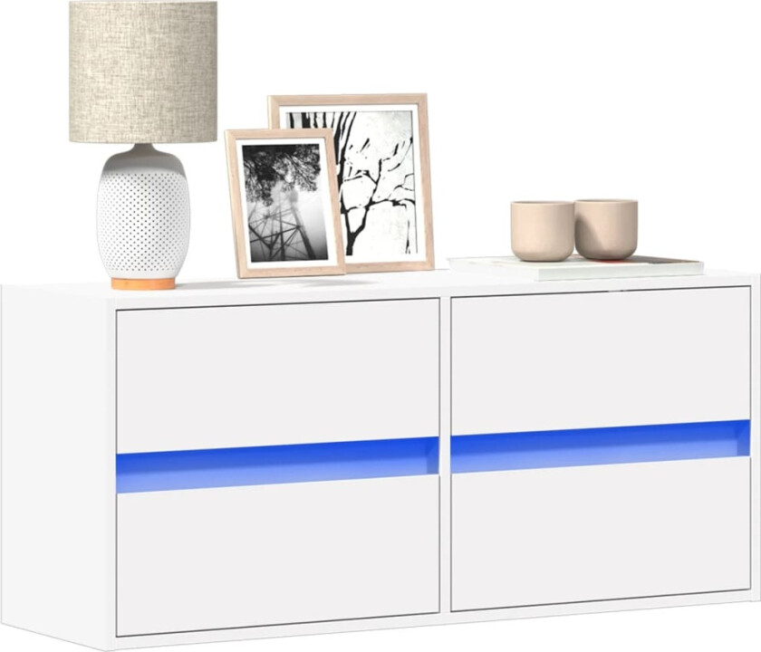 Vegghengt TV-benk med LED hvit 100x31x45 cm