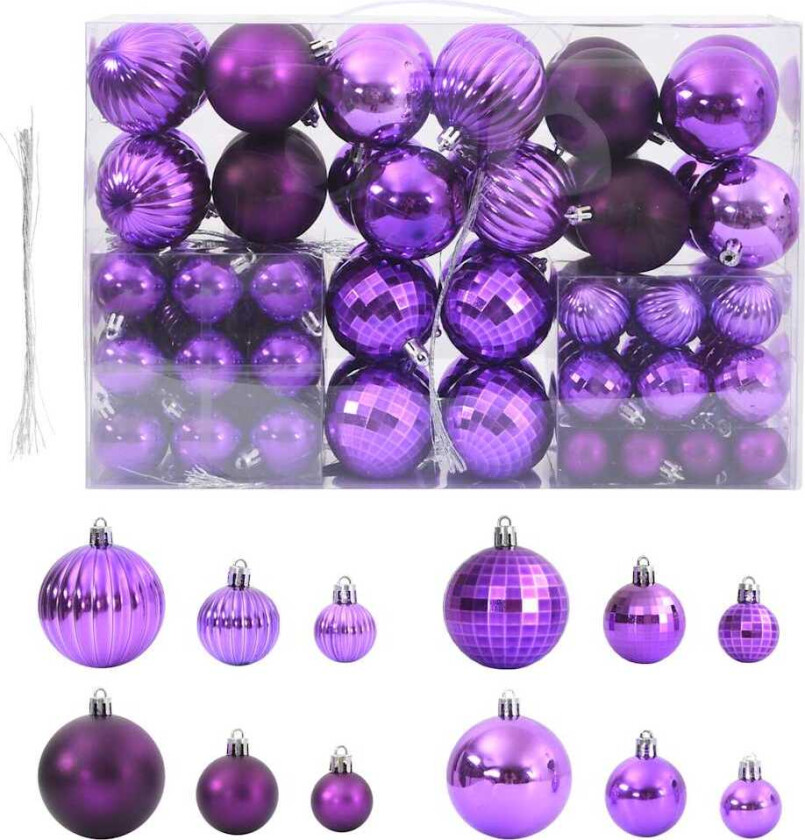 Julekuler 100 stk lilla Ø3/4/6 cm