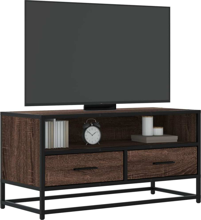 TV-benk brun eik 80x34,5x40 cm konstruert tre og metall