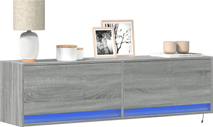 Vegghengt TV-benk med LED grå sonoma 140x31x38 cm