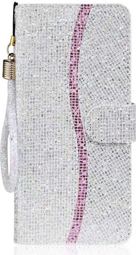 Samsung Galaxy A24 Kunstskinn Deksel med Lommebok og Stropp - Glitter Design - Sølv