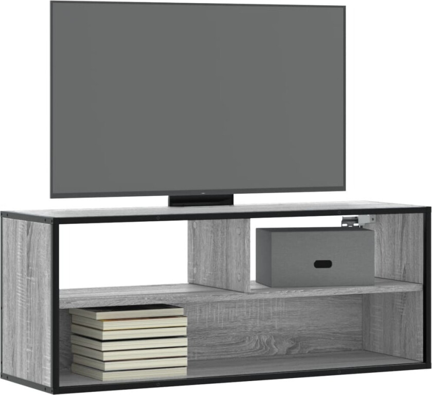TV-benk grå sonoma 100x31x39,5 cm konstruert tre og metall