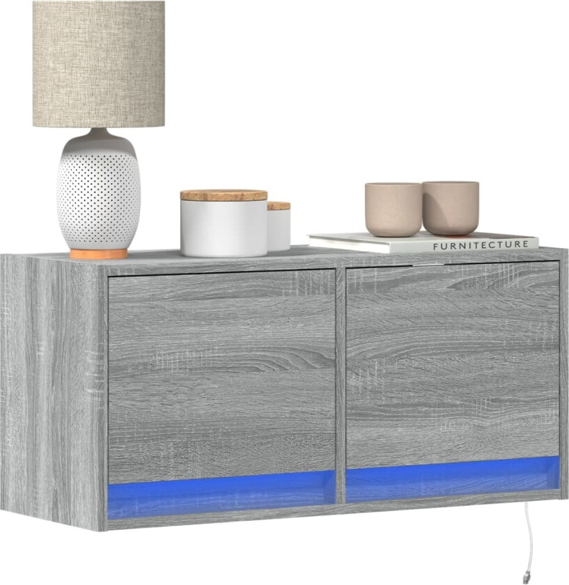 Vegghengt TV-benk med LED grå sonoma 80x31x35 cm