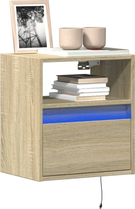 Vegghengt TV-benk med LED sonoma eik 41x31x45 cm