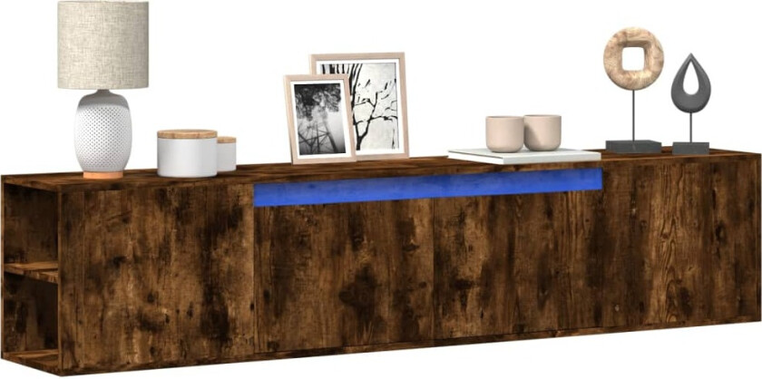 Vegghengt TV-benk med LED røkt eik 180x31x39,5 cm