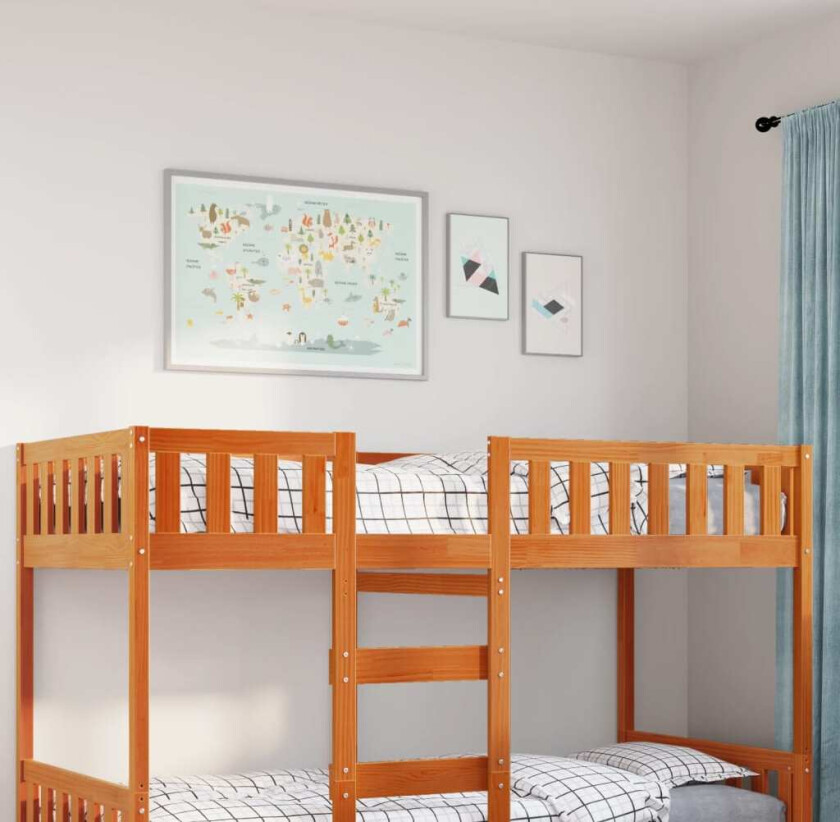 Barneseng med madrass voksbrun 90x200 cm heltre furu