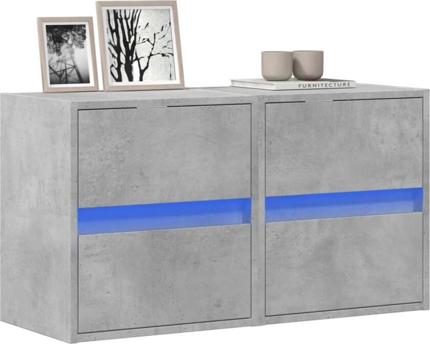 Vegghengte TV-benker med LED-lys 2 stk betonggrå 41x31x45 cm