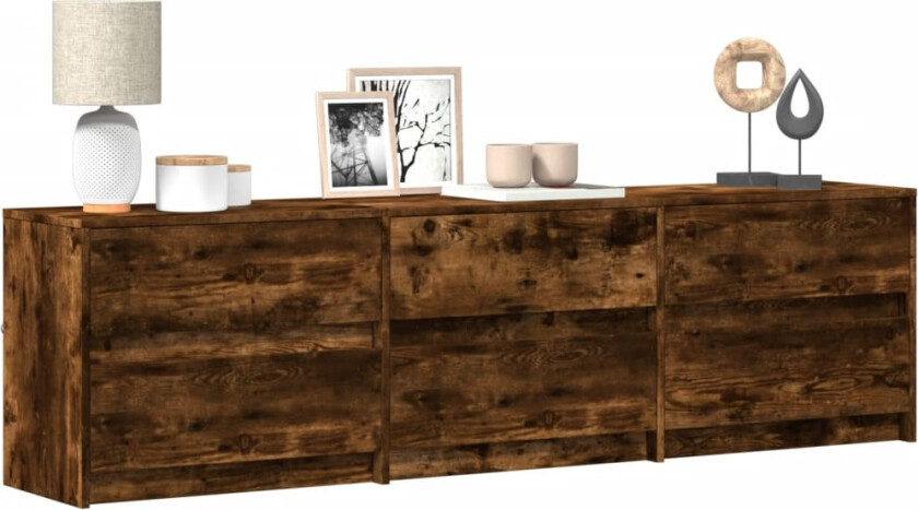 TV-benk med LED røkt eik 180x34x50 cm konstruert tre