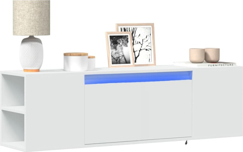 Vegghengt TV-benk med LED hvit 135x31x39,5 cm