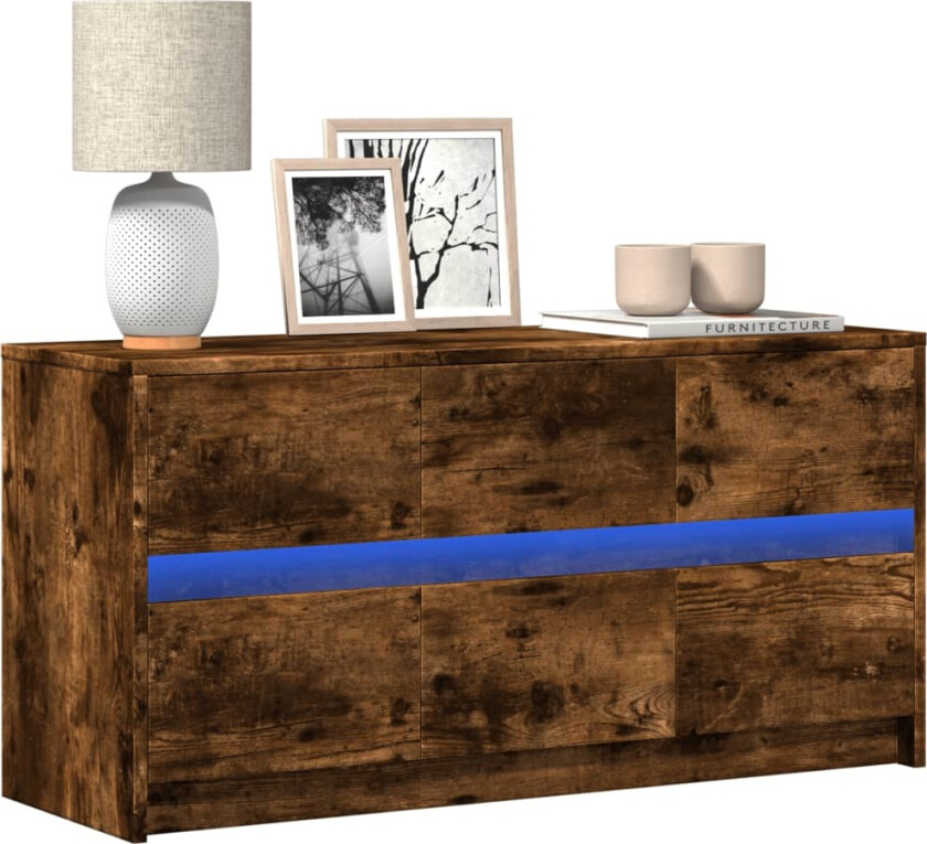 TV-benk med LED røkt eik 100x34x50 cm konstruert tre