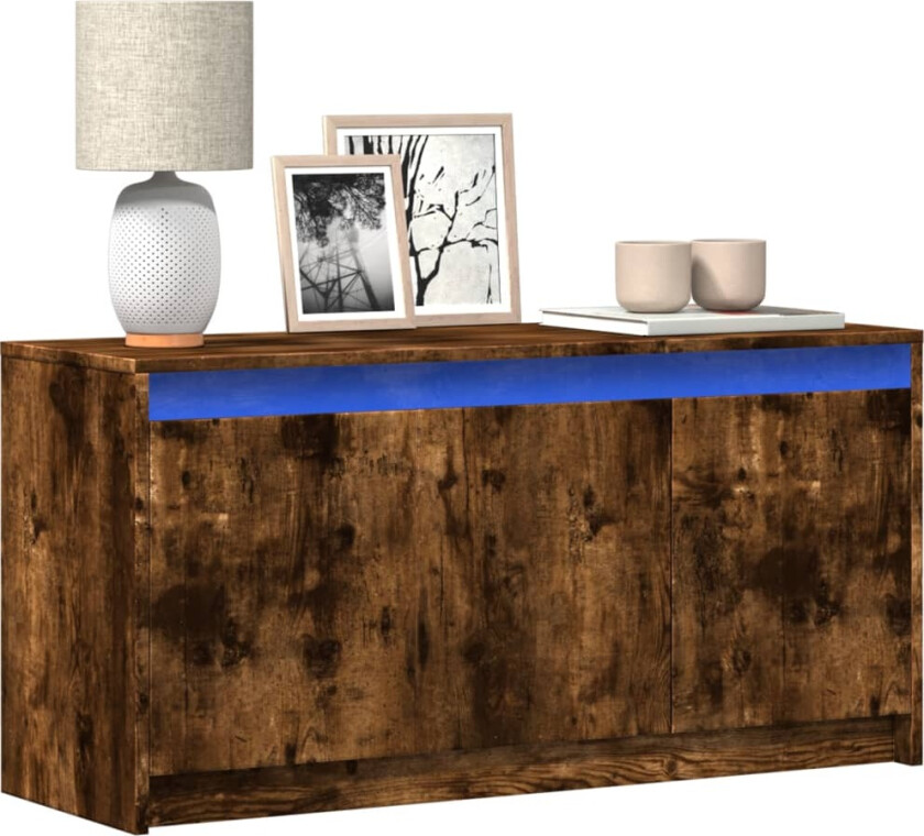 TV-benk med LED røkt eik 100x34x50 cm konstruert tre