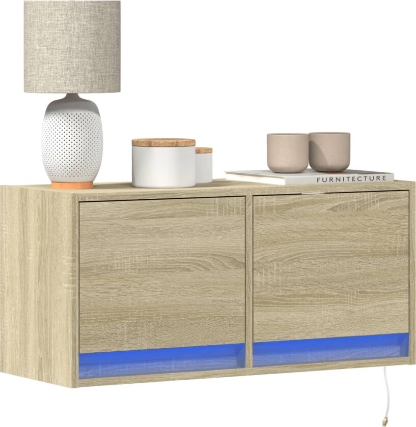 Vegghengt TV-benk med LED sonoma eik 80x31x35 cm