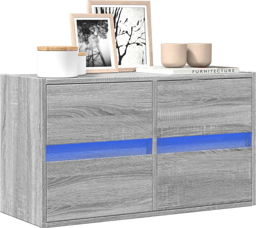 Vegghengt TV-benk med LED grå sonoma 80x31x45 cm