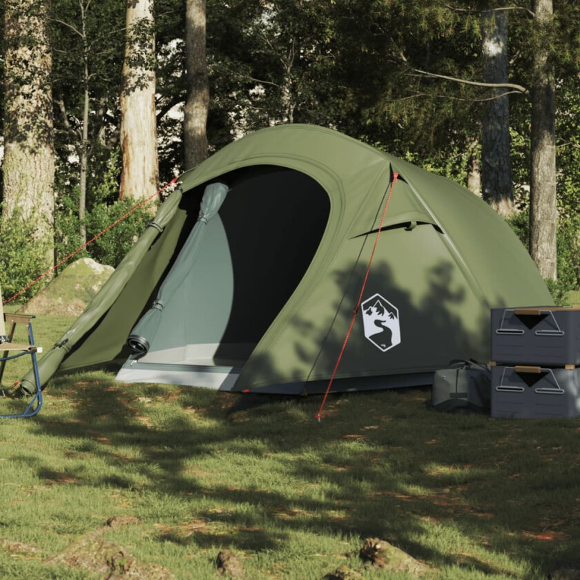 Tunneltelt for camping 2 personer olivengrønn vanntett