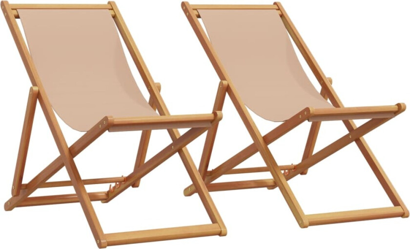 Sammenleggbare strandstoler 2 stk gråbrun stoff og heltre