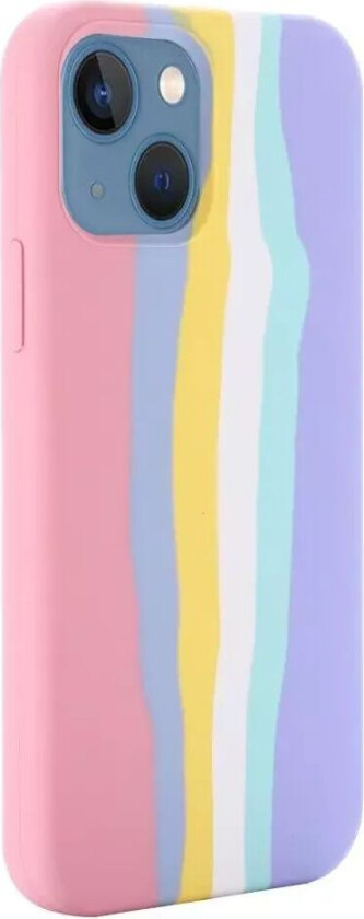 iPhone 13 Mini Fleksibelt Silikon Bakdeksel - Regnbue - Rosa