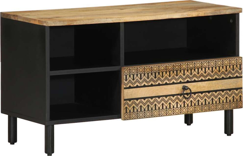 TV-benk svart 80x33,5x46 cm grovt heltre mangotre