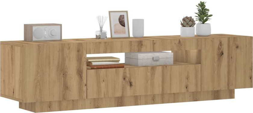 TV-benk med LED-lys artisan eik 160x35x40 cm konstruert tre