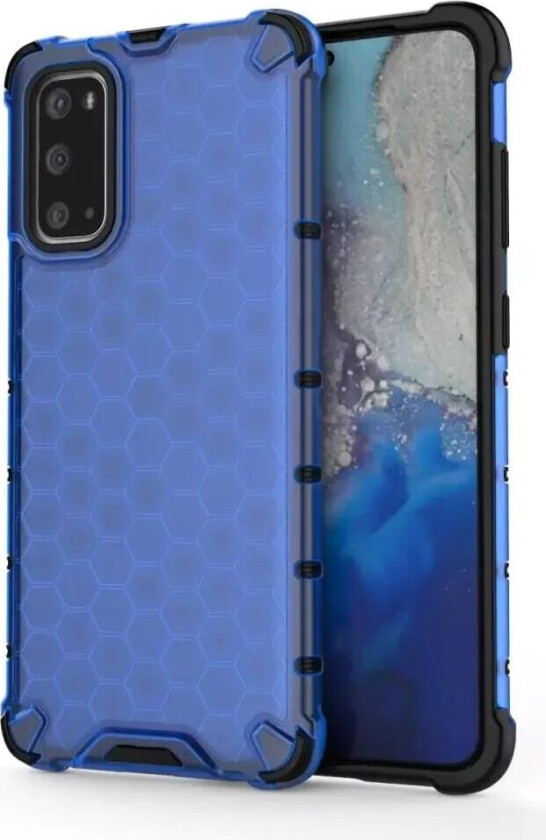 Samsung Galaxy S20 Plast Deksel m. Honeycomb Mønster - Blå