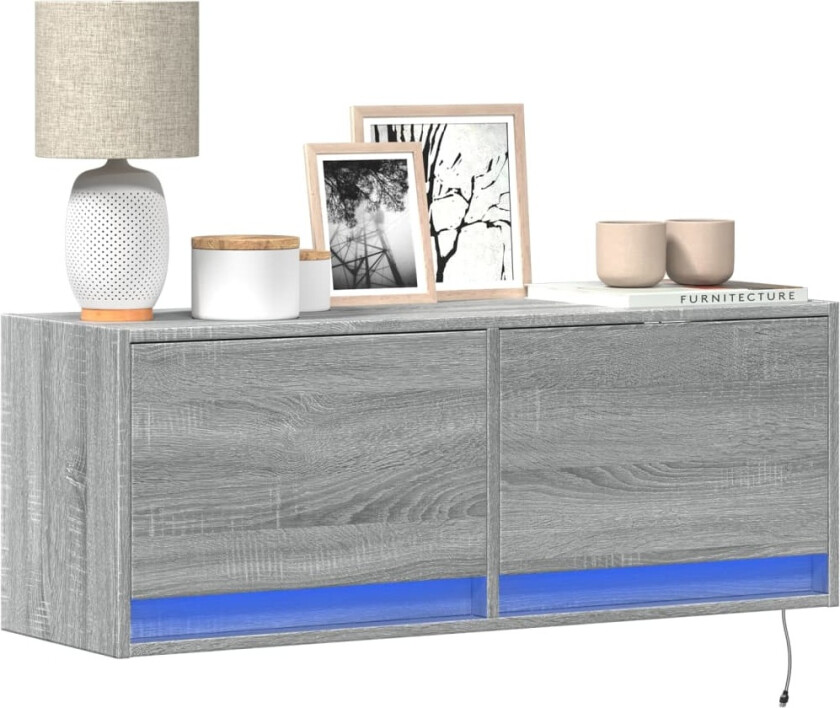 Vegghengt TV-benk med LED grå sonoma 100x31x35 cm