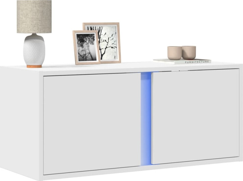 Vegghengt TV-benk med LED hvit 80x31x35 cm