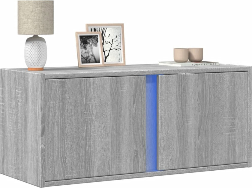 Vegghengt TV-benk med LED grå sonoma 80x31x35 cm