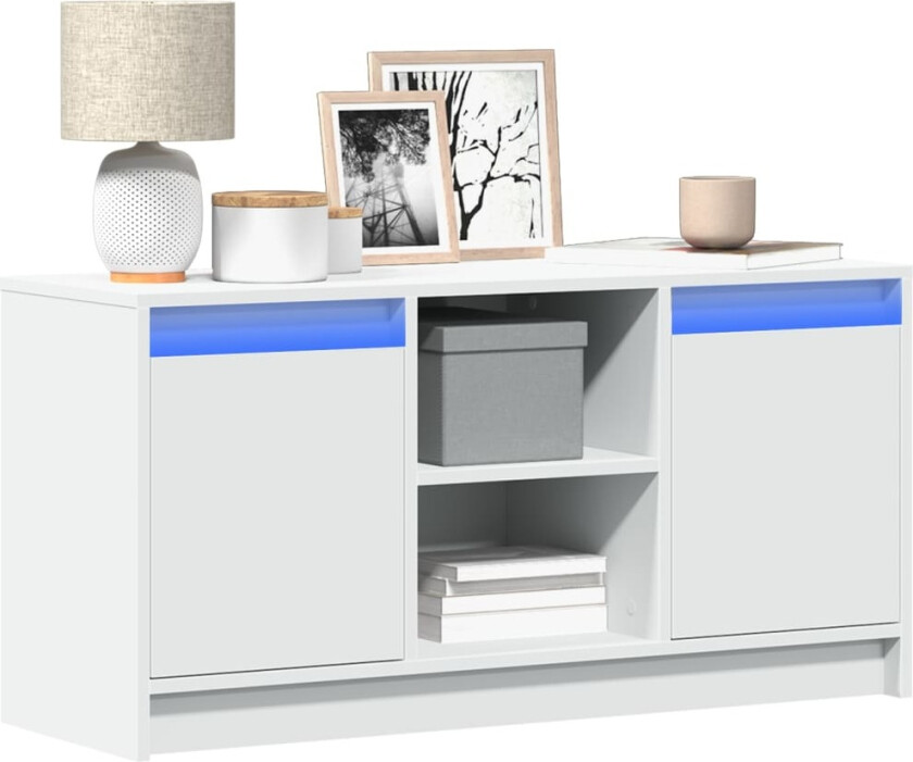 TV-benk med LED hvit 100x34x50 cm konstruert tre