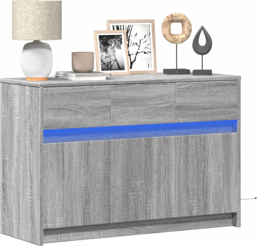 TV-benk med LED grå sonoma 91x34x61 cm konstruert tre