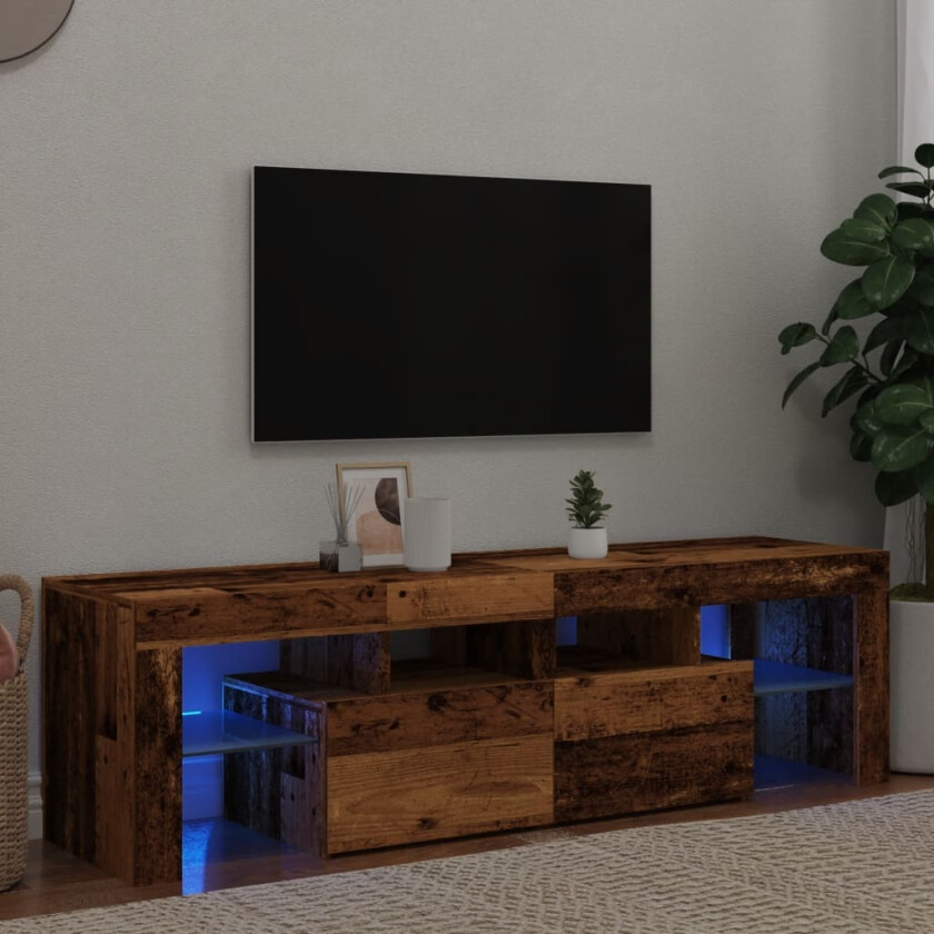 TV-benk med LED-lys gammelt tre 140x36,5x40 cm konstruert tre