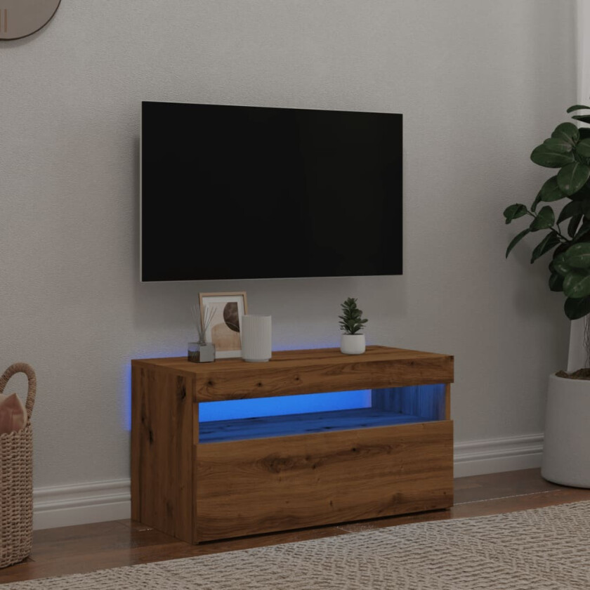 TV-benk med LED-lys artisan eik 75x35x40 cm konstruert tre