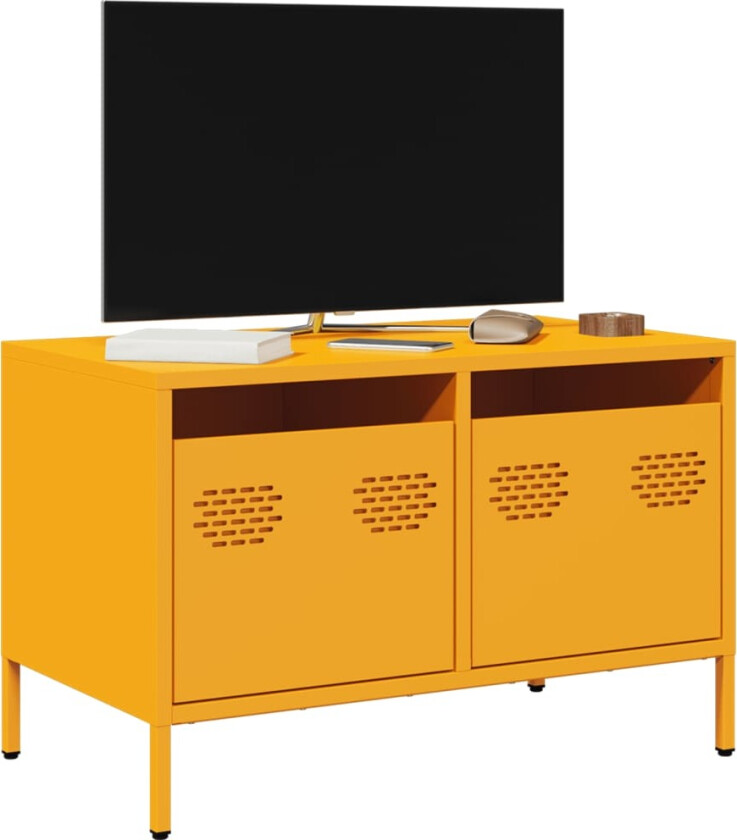 TV-benk sennepsgul 68x39x43,5 cm kaldvalset stål