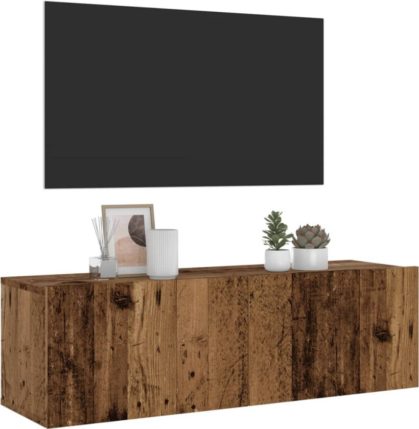 Vegghengt TV-benk gammelt tre 100x30x30 cm konstruert tre