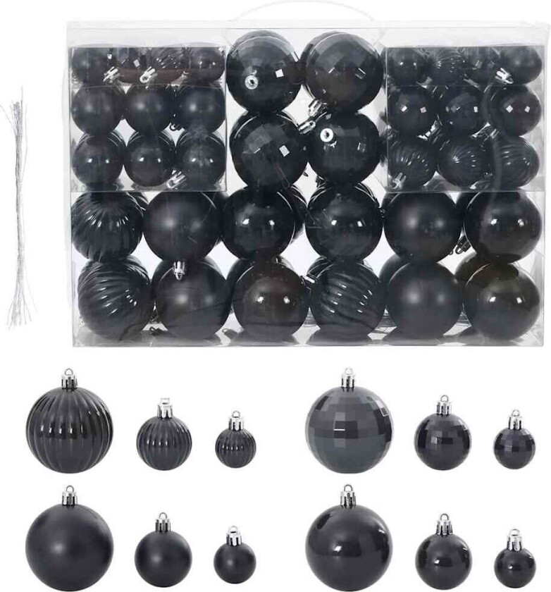 Julekuler 100 stk svart Ø3/4/6 cm