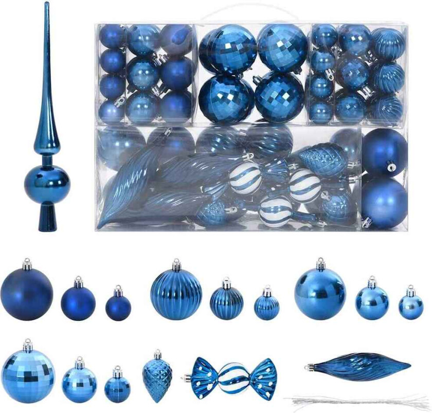 Julekuler 98 stk blå Ø3/4/6 cm