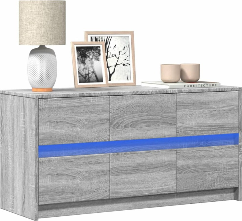TV-benk med LED grå sonoma 100x34x50 cm konstruert tre