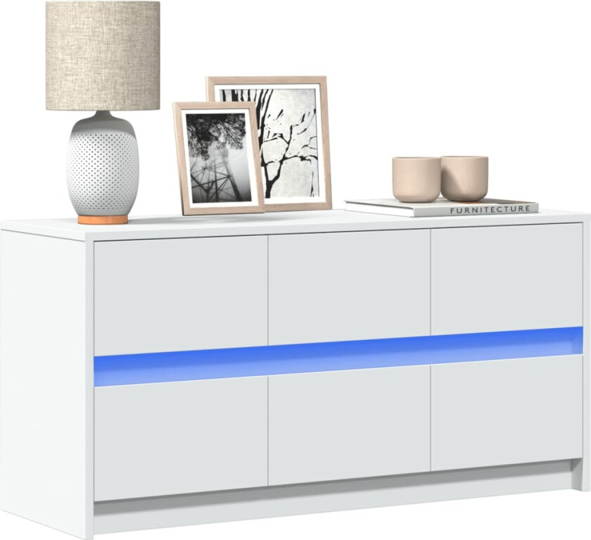 TV-benk med LED hvit 100x34x50 cm konstruert tre