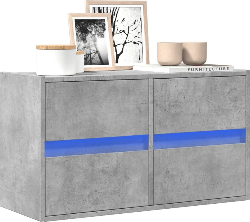 Vegghengt TV-benk med LED-lys betonggrå 80x31x45 cm