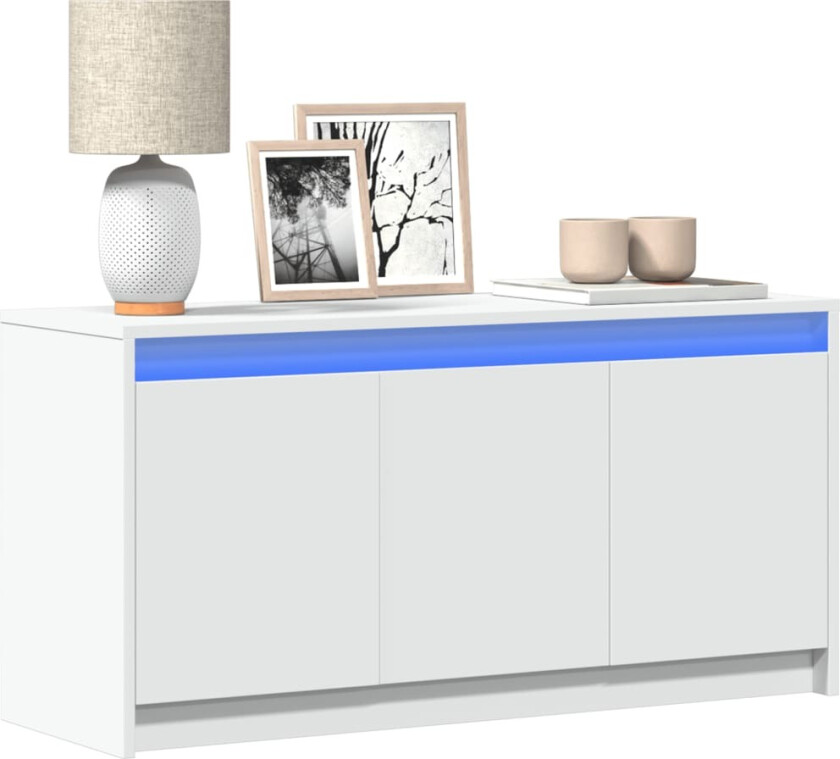 TV-benk med LED hvit 100x34x50 cm konstruert tre