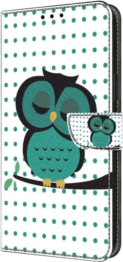 Samsung Galaxy A05s Flip Deksel i Skinn med Lommebok og Trykk - Sovende Ugle