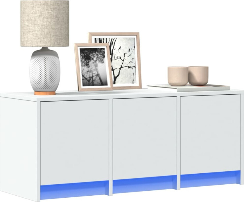 TV-benk med LED hvit 97x34x40 cm konstruert tre