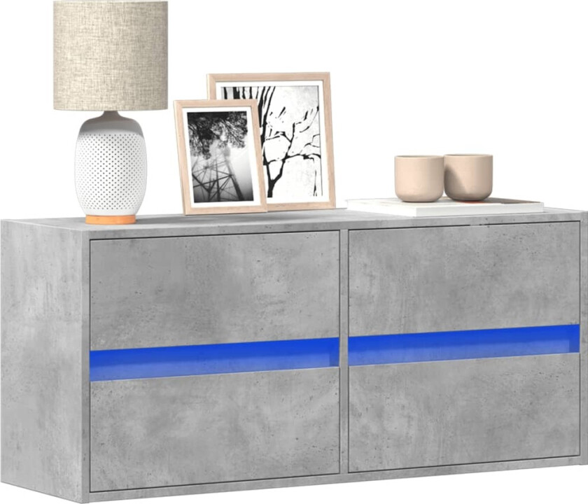 Vegghengt TV-benk med LED-lys betonggrå 100x31x45 cm