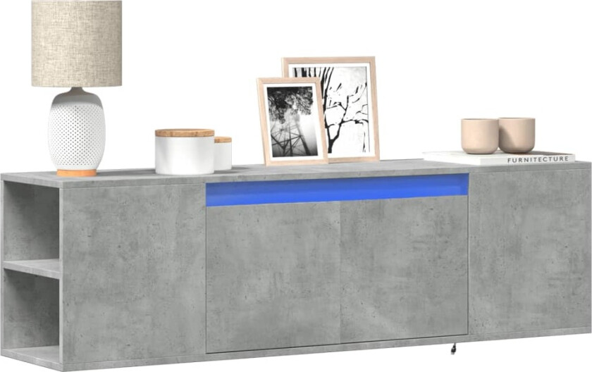 Vegghengt TV-benk med LED-lys betonggrå 135x31x39,5 cm