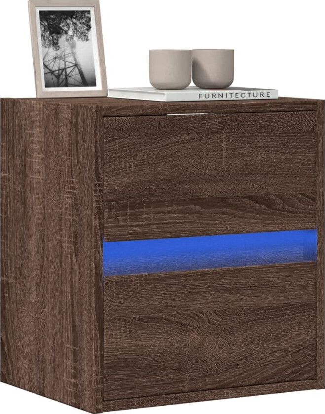 Vegghengt TV-benk med LED brun eik 41x31x45 cm